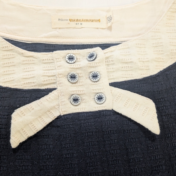 Anthropologie Pilcro Navy Cream Coastal Tunic Top  Nautical Quiet Luxury Medium - Picture 6 of 11